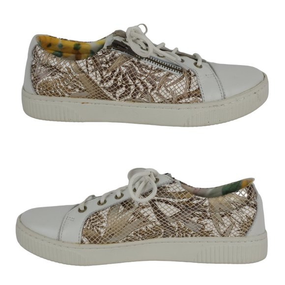 BORN Women's Tamara Sneakers 7M White Leather Lace Up Side Zipper Embossed - Picture 3 of 12